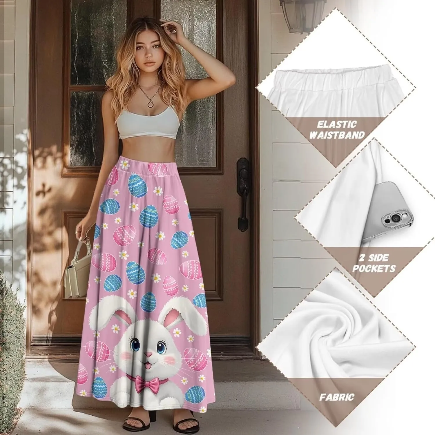 AFPANQZ Maxi Skirts for Women High Waist Long Skirt with Pockets Casual Slim Fit Flared Swing A-Line Dress