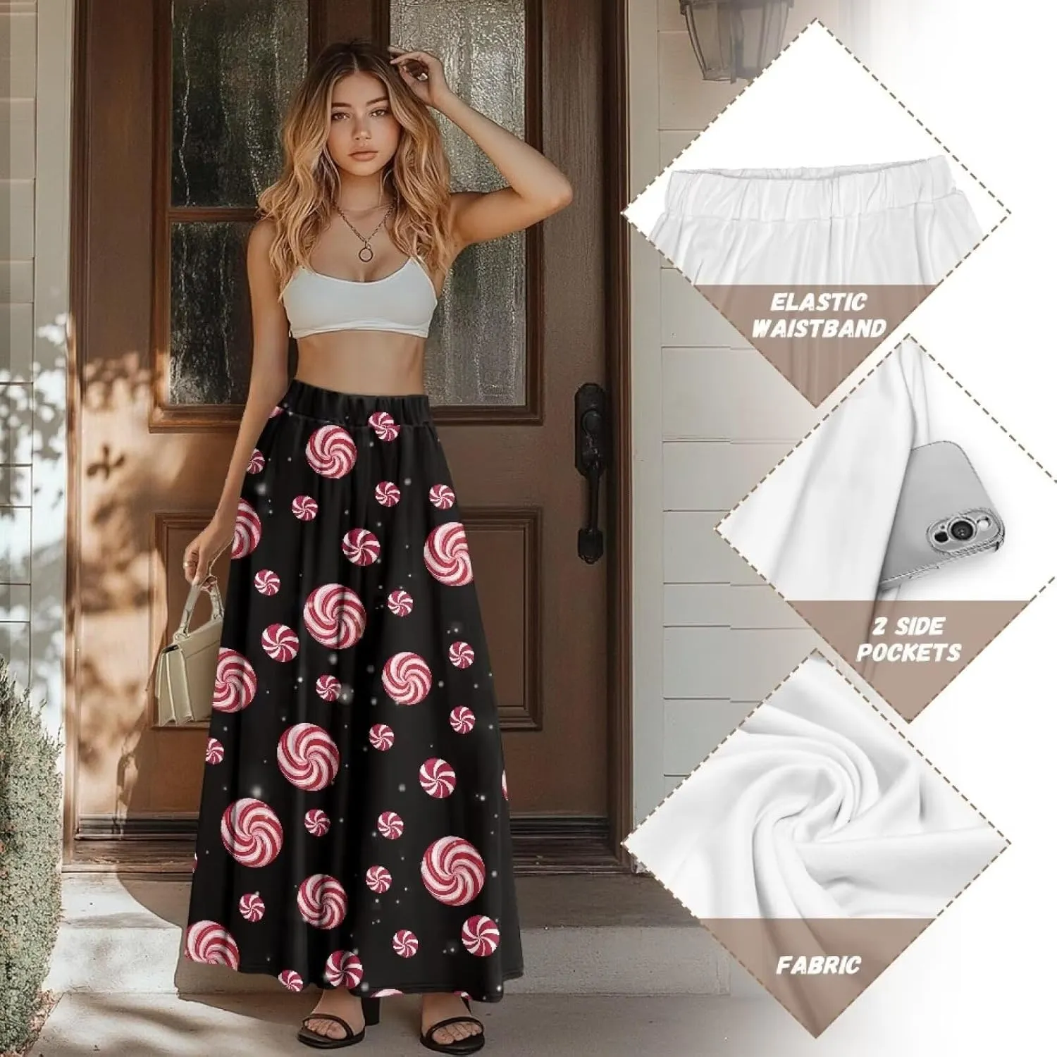 AFPANQZ Maxi Skirts for Women High Waist Long Skirt with Pockets Casual Slim Fit Flared Swing A-Line Dress