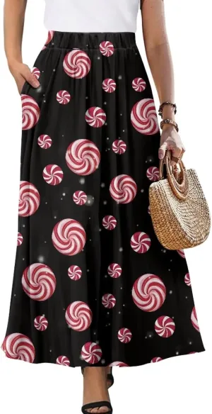 AFPANQZ Maxi Skirts for Women High Waist Long Skirt with Pockets Casual Slim Fit Flared Swing A-Line Dress