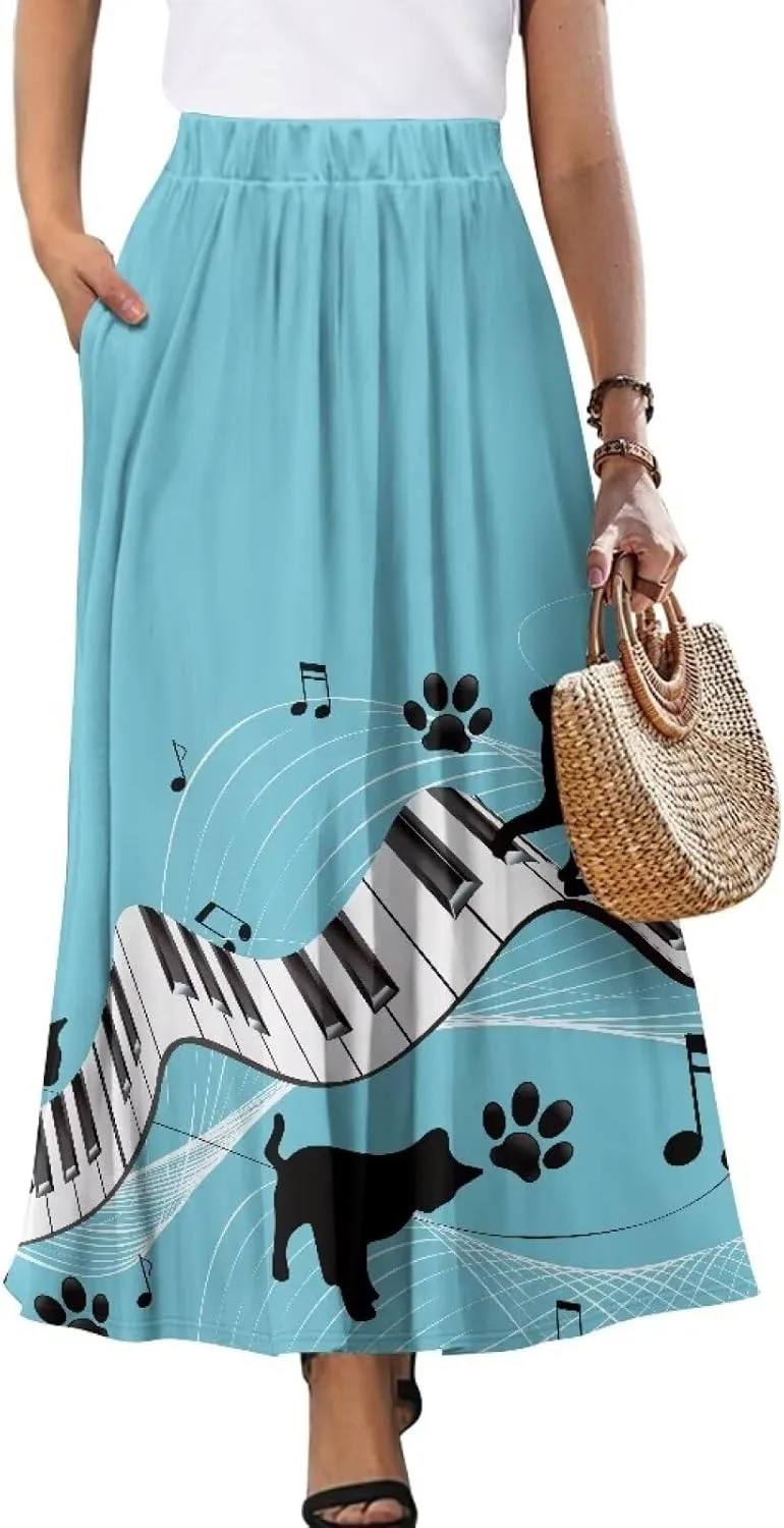 AFPANQZ Women's Maxi Skirts Casual High Waist Flared Swing Dress Slim Fit A-Line Dress for Ladies Girls