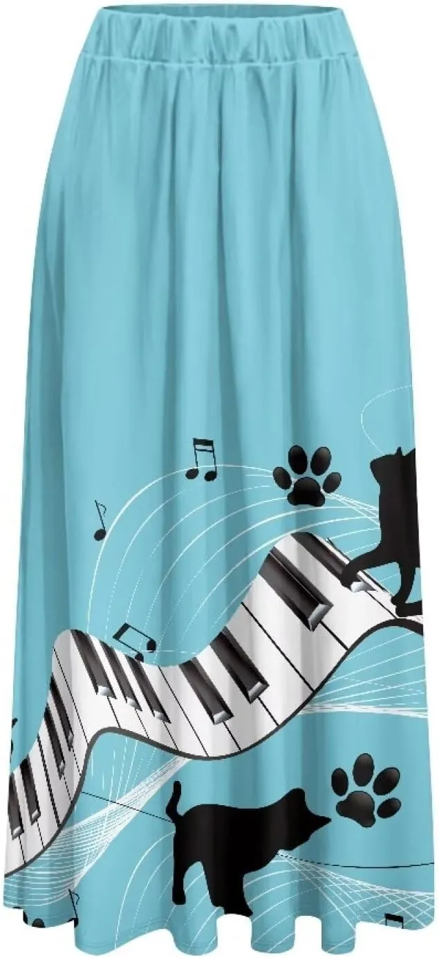 AFPANQZ Women's Maxi Skirts Casual High Waist Flared Swing Dress Slim Fit A-Line Dress for Ladies Girls