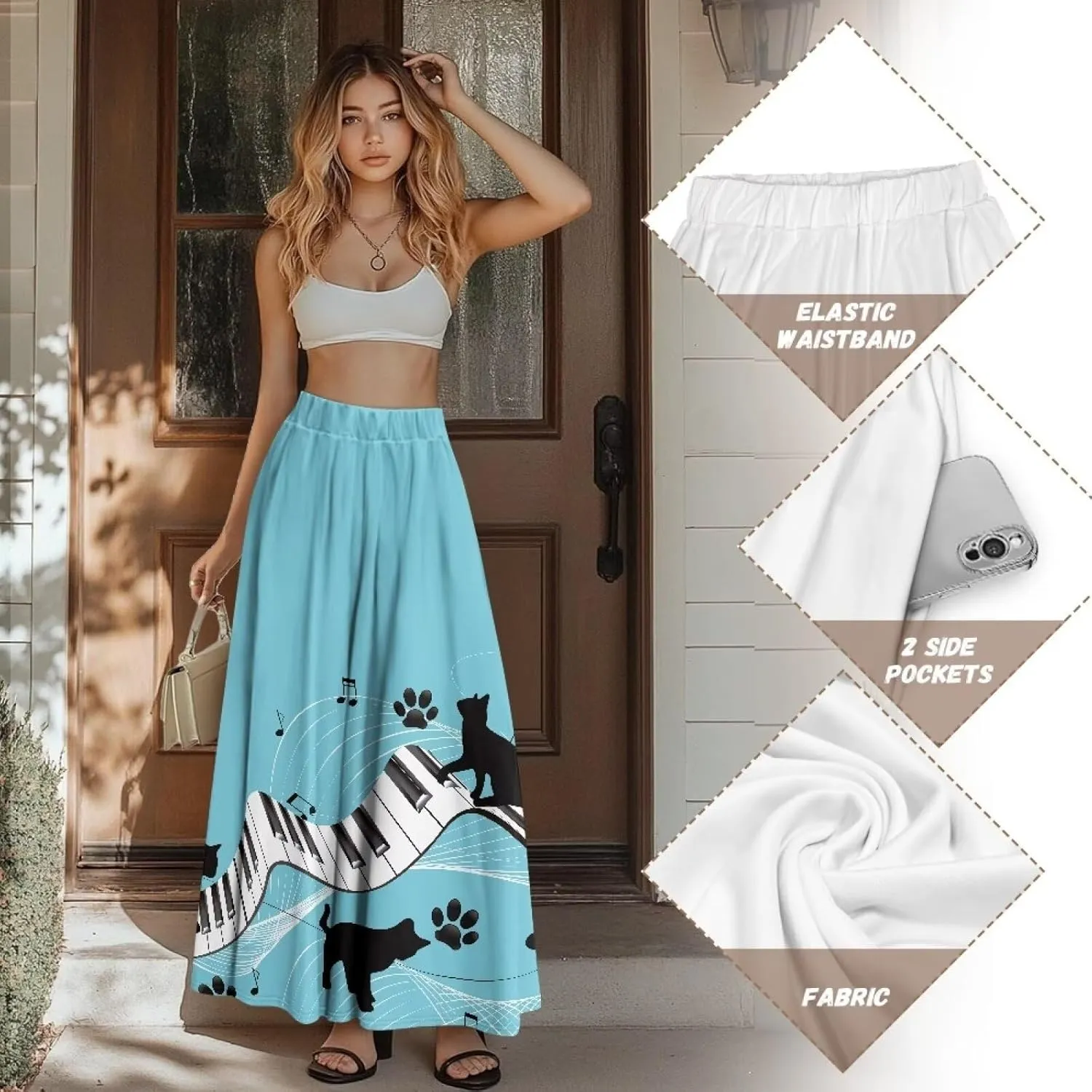 AFPANQZ Women's Maxi Skirts Casual High Waist Flared Swing Dress Slim Fit A-Line Dress for Ladies Girls
