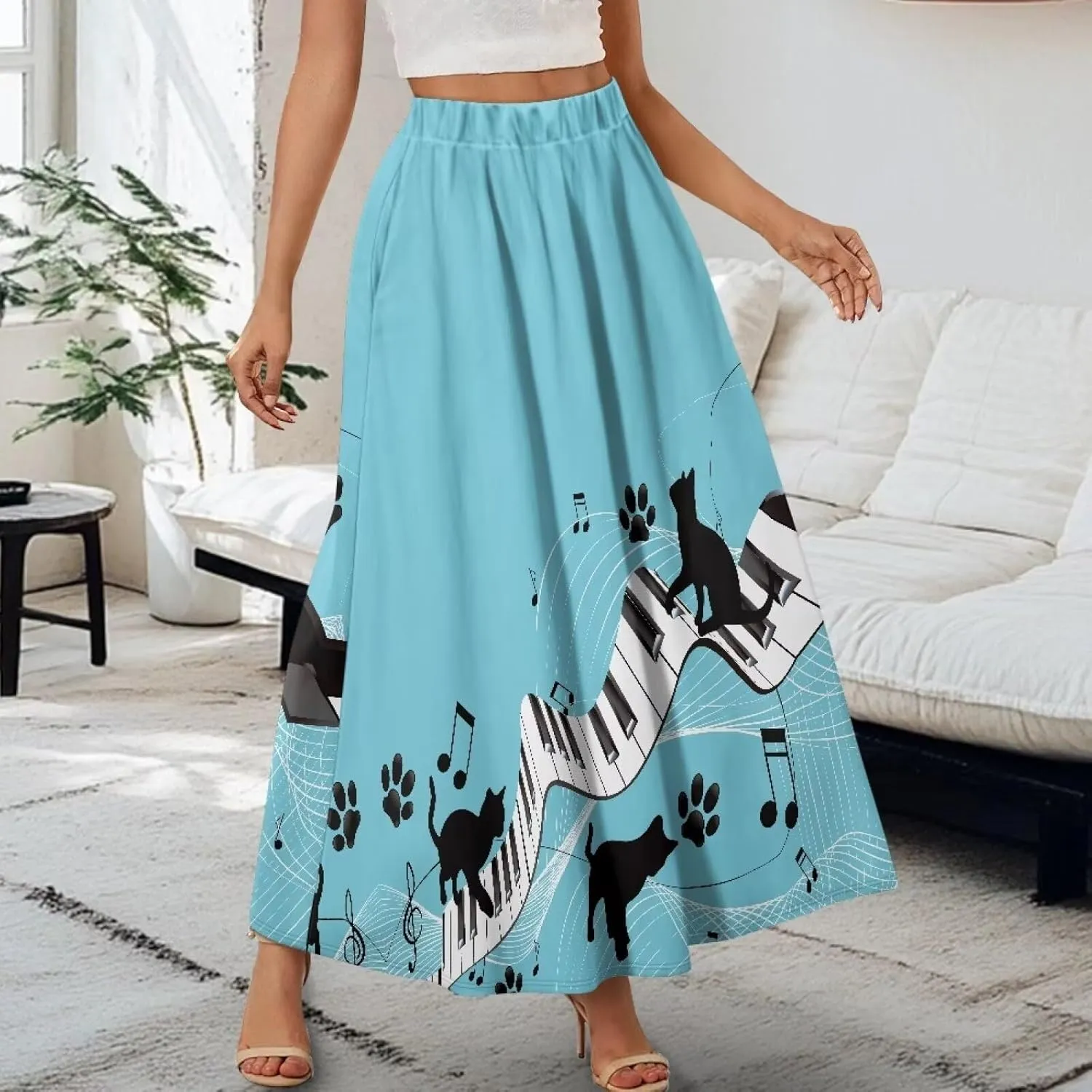 AFPANQZ Women's Maxi Skirts Casual High Waist Flared Swing Dress Slim Fit A-Line Dress for Ladies Girls