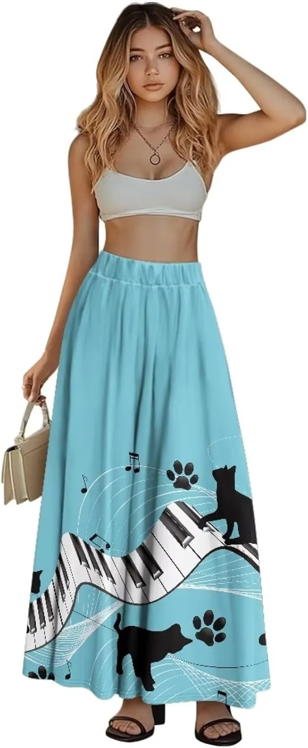 AFPANQZ Women's Maxi Skirts Casual High Waist Flared Swing Dress Slim Fit A-Line Dress for Ladies Girls
