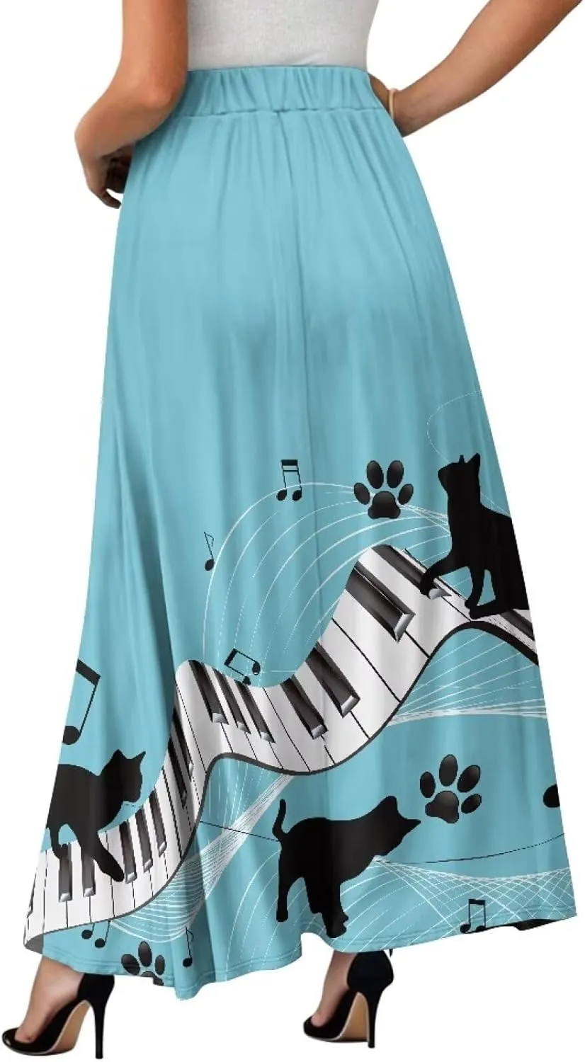 AFPANQZ Women's Maxi Skirts Casual High Waist Flared Swing Dress Slim Fit A-Line Dress for Ladies Girls