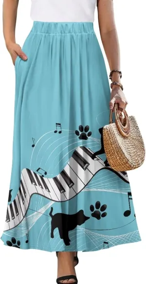 AFPANQZ Women's Maxi Skirts Casual High Waist Flared Swing Dress Slim Fit A-Line Dress for Ladies Girls