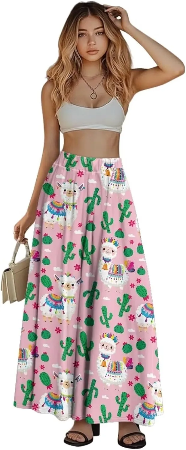 AFPANQZ Women's Maxi Skirts Casual High Waist Flared Swing Dress Slim Fit A-Line Dress for Ladies Girls
