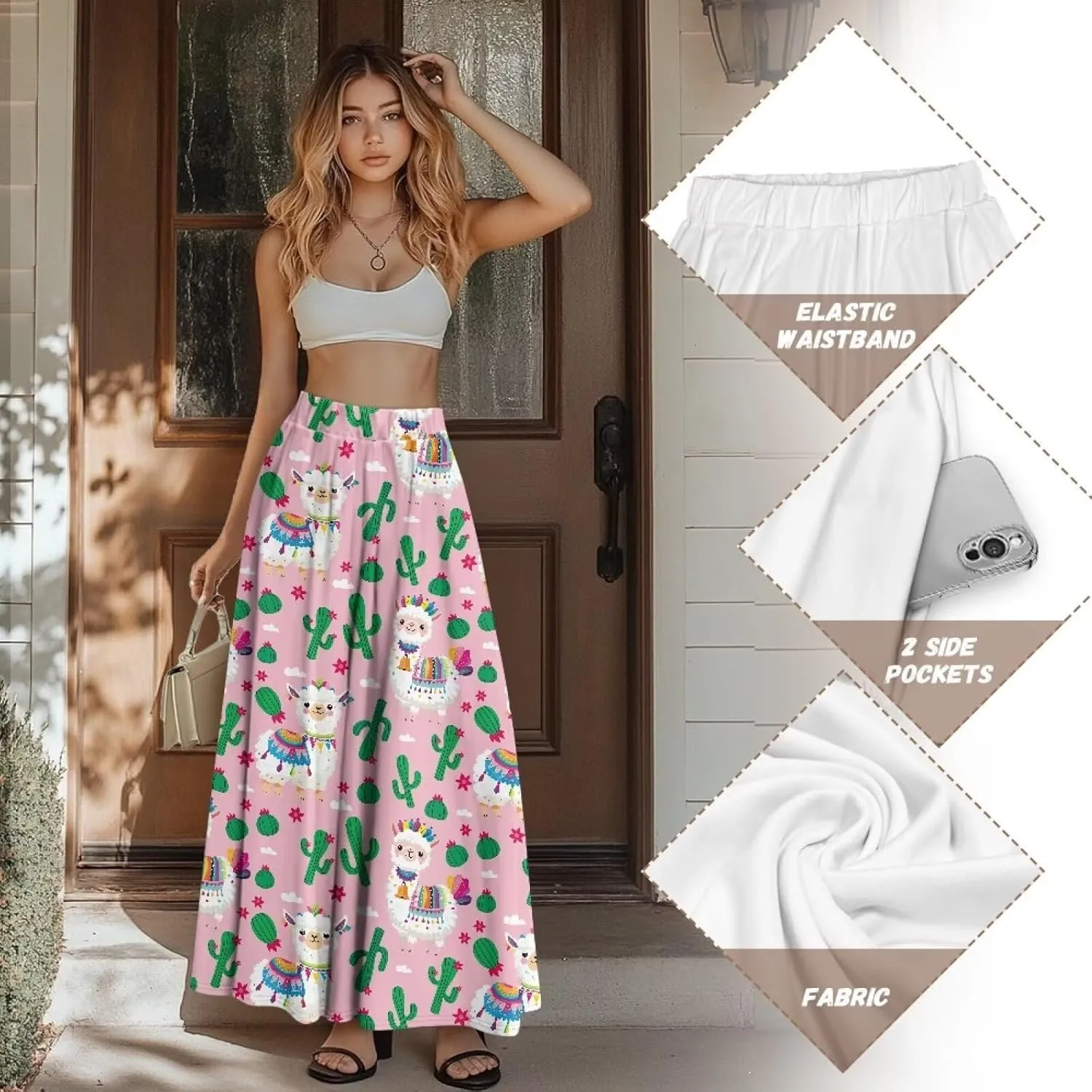 AFPANQZ Women's Maxi Skirts Casual High Waist Flared Swing Dress Slim Fit A-Line Dress for Ladies Girls