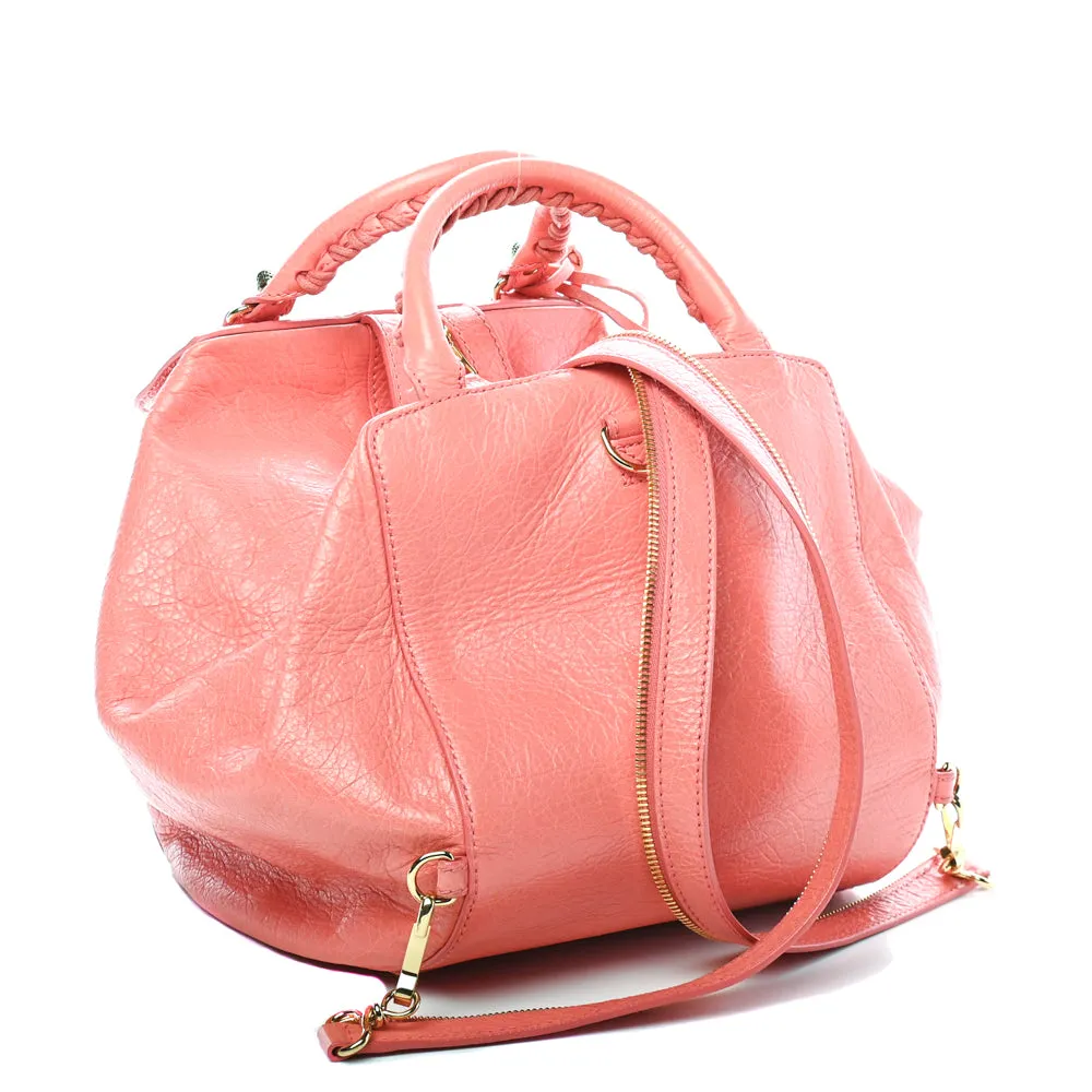 Balenciaga Rose Lambskin Leather Giant 12 Gold Sac Convertible Backpack Bag
