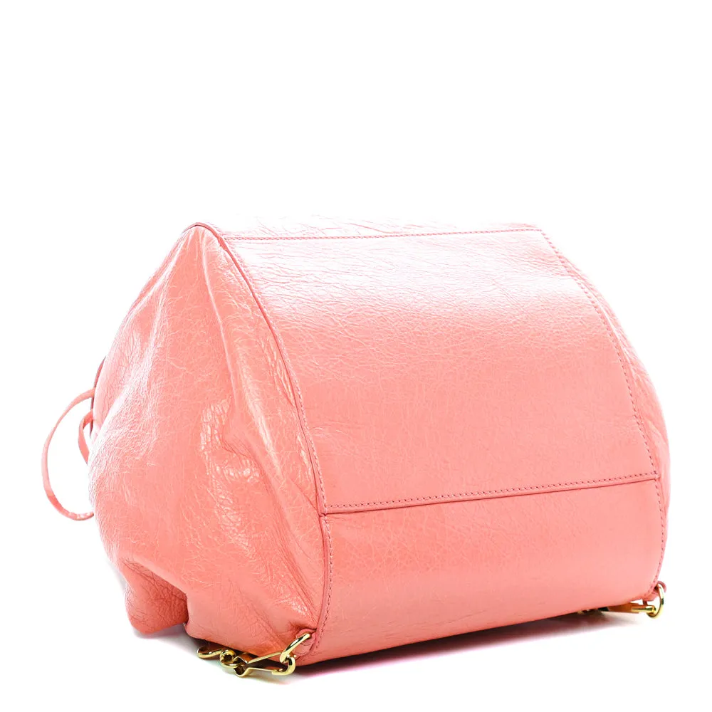 Balenciaga Rose Lambskin Leather Giant 12 Gold Sac Convertible Backpack Bag