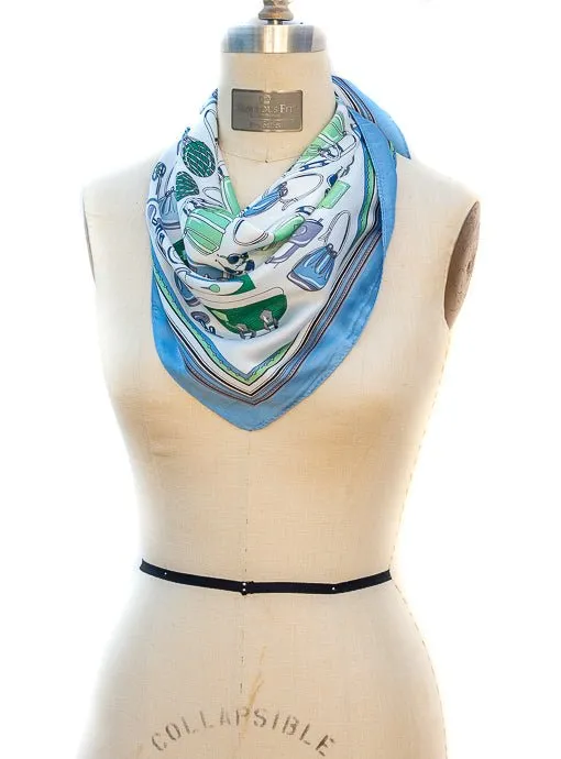 Blue Multi Luggage Conversational Print Silky Neck Scarf