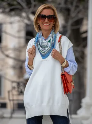 Blue Multi Luggage Conversational Print Silky Neck Scarf