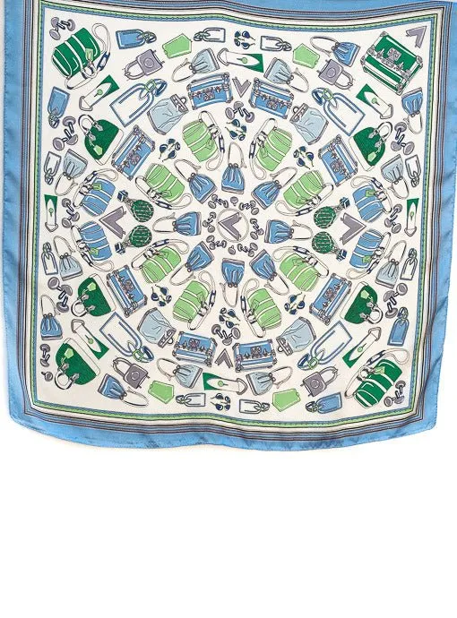 Blue Multi Luggage Conversational Print Silky Neck Scarf