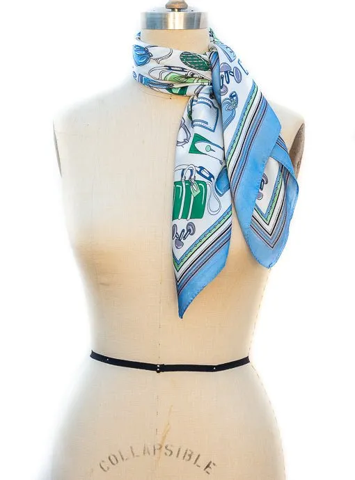 Blue Multi Luggage Conversational Print Silky Neck Scarf