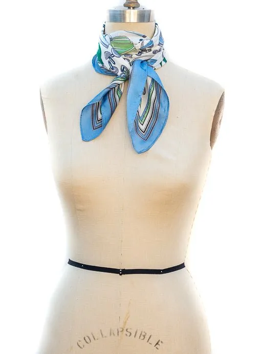 Blue Multi Luggage Conversational Print Silky Neck Scarf