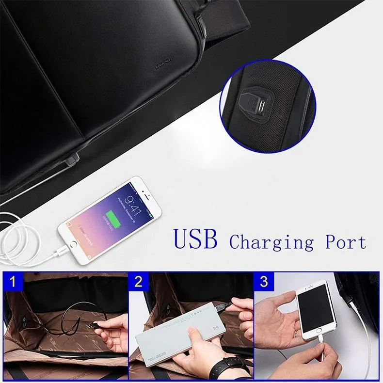 Business Waterproof Anti-Theft Double Shoulder Bag With Usb Port - 27X16.5X40Cm Black