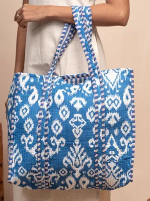 Damask Printed Quilted  Tote Bag with Inner Pocket