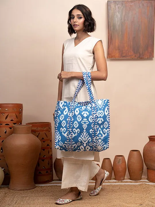 Damask Printed Quilted  Tote Bag with Inner Pocket