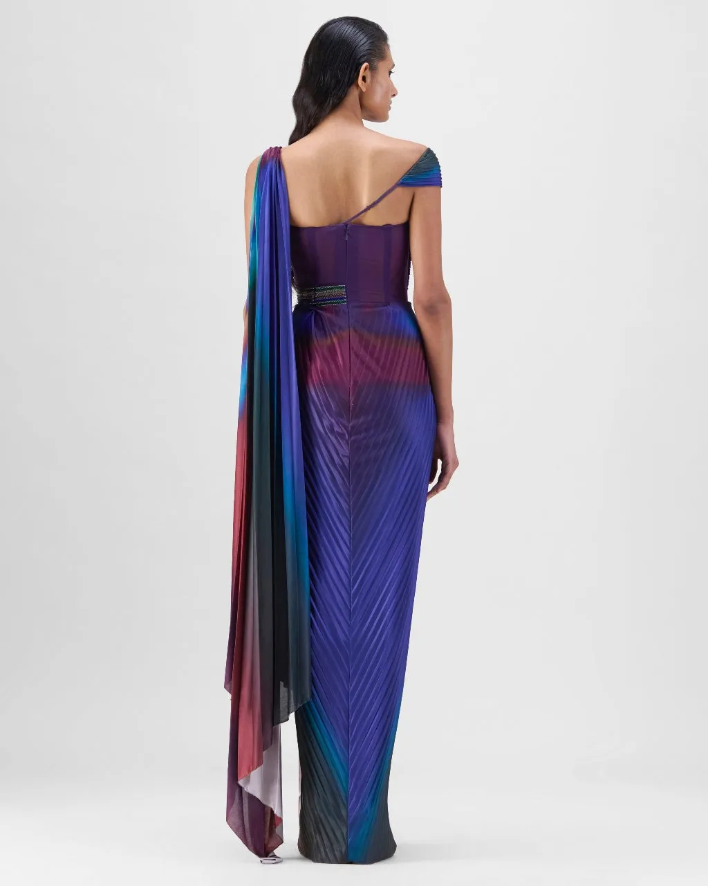 Green-Teal Watercolor Strata Sari Set