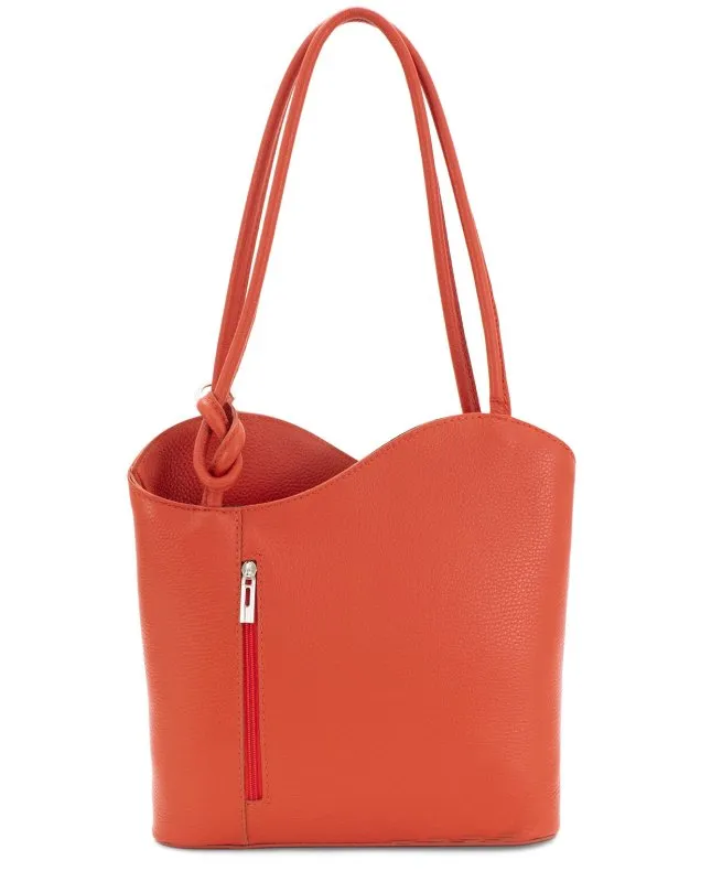 Italian Designer Leather Convertible Shoulder Bag Backpack Swolit Aida Dark Orange
