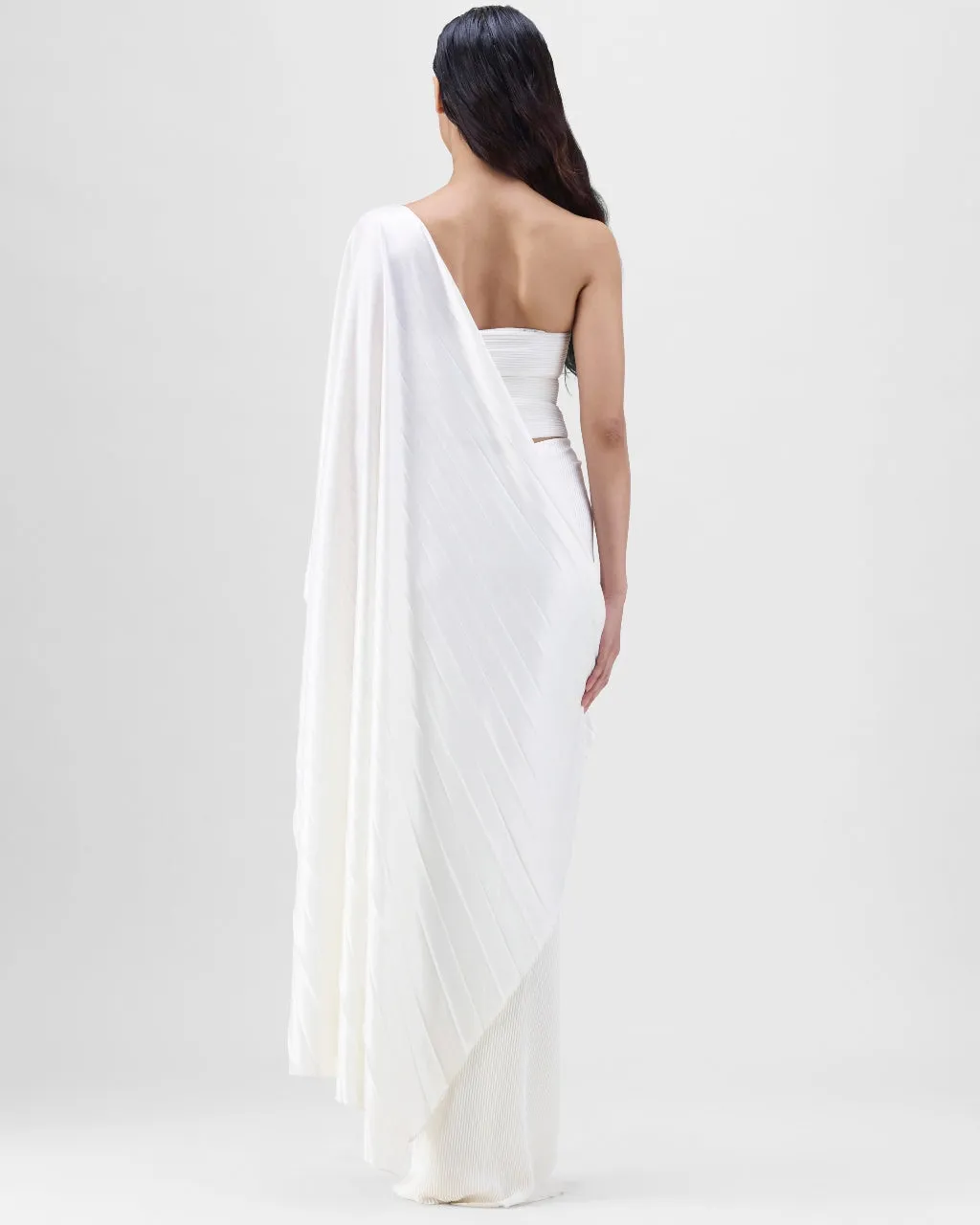 Ivory Structured Blouse With Drape Skirt Set