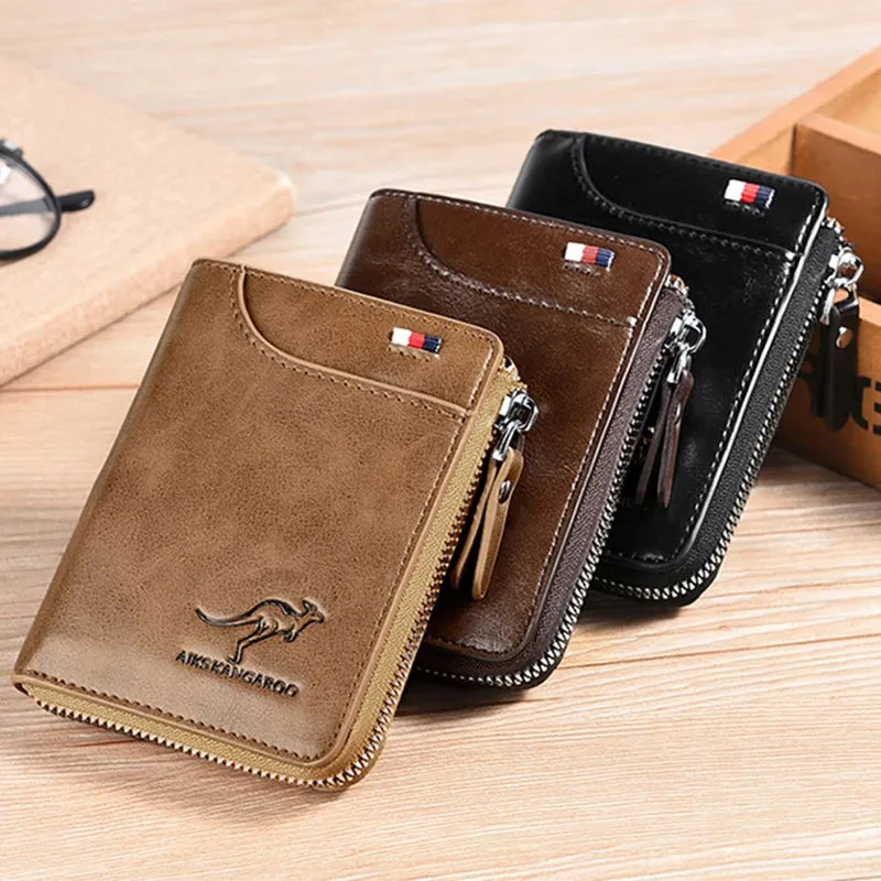 Men Wallet Zipper Leather Purse ( RFID PROTECTED )