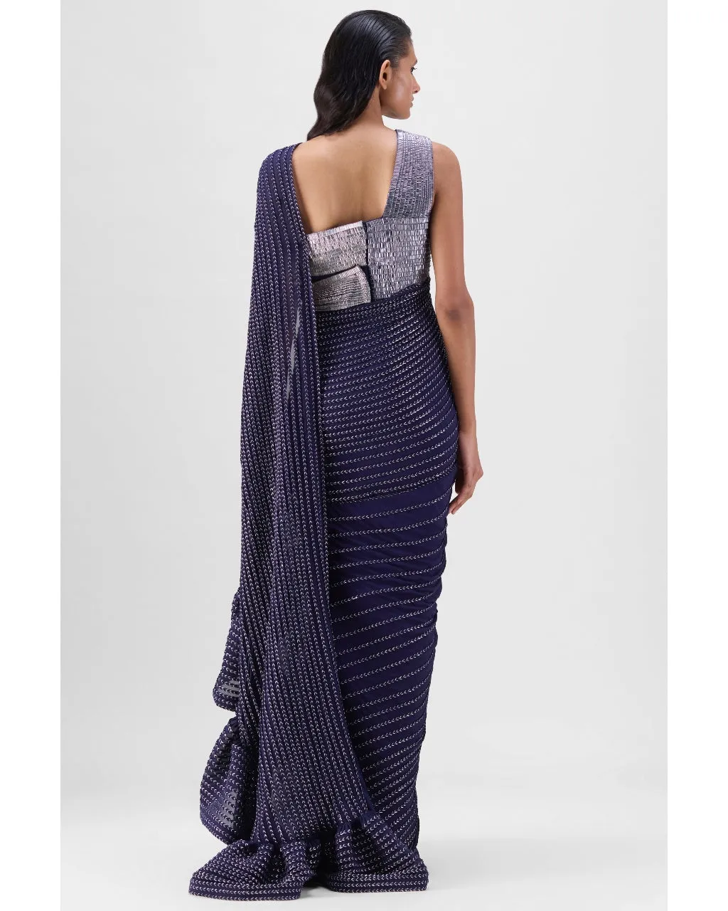 Metallic Structured Gown With Ruffle Braided Drape Set