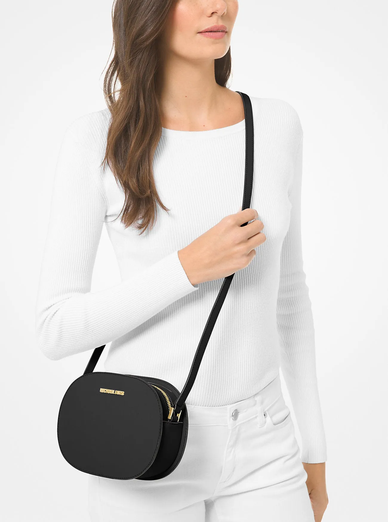 Michael Kors Saffiano Leather Jet Set Travel Crossbody Bag Medium Black