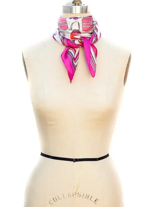 Pink Multi Luggage Conversational Print Silky Neck Scarf