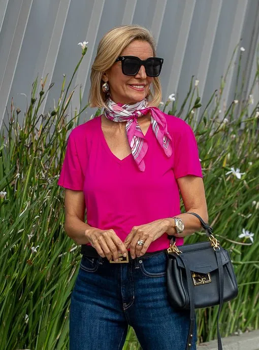 Pink Multi Luggage Conversational Print Silky Neck Scarf