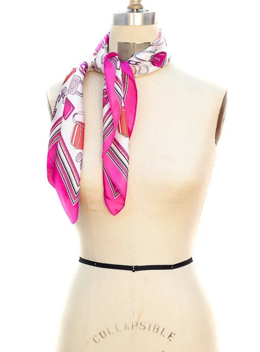 Pink Multi Luggage Conversational Print Silky Neck Scarf