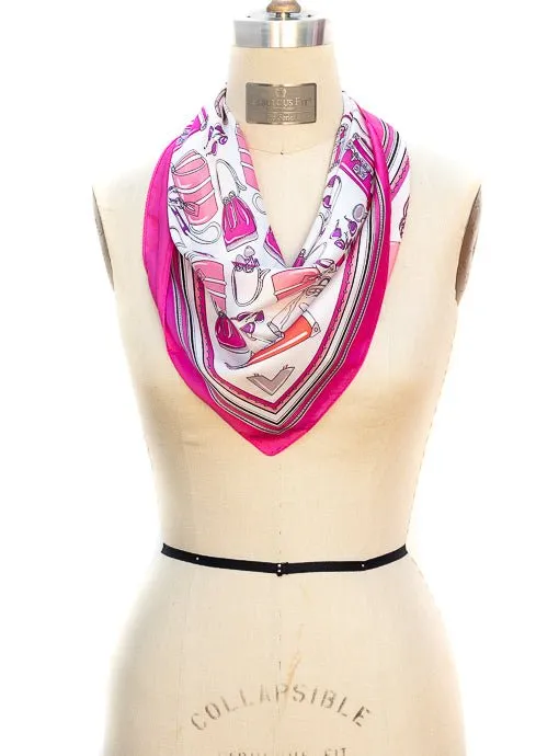 Pink Multi Luggage Conversational Print Silky Neck Scarf