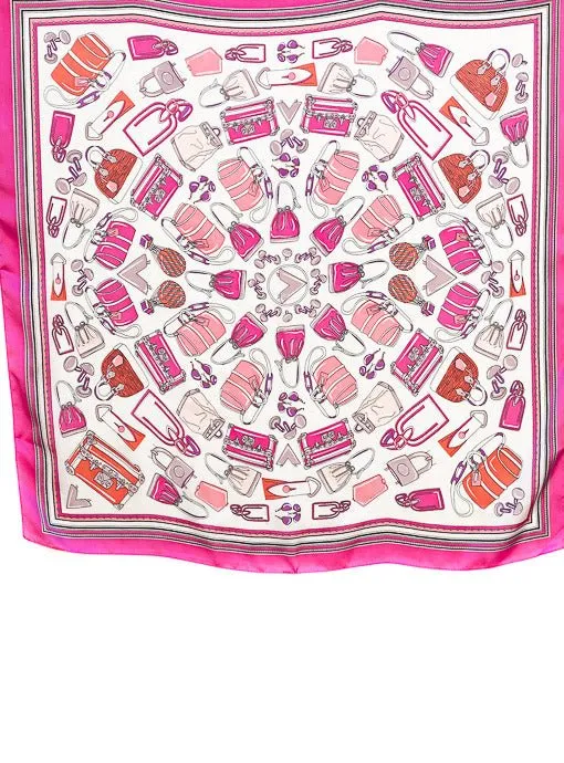 Pink Multi Luggage Conversational Print Silky Neck Scarf