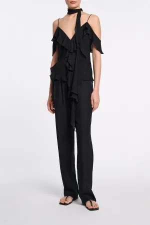 Sheer Twist Top With Ruffles