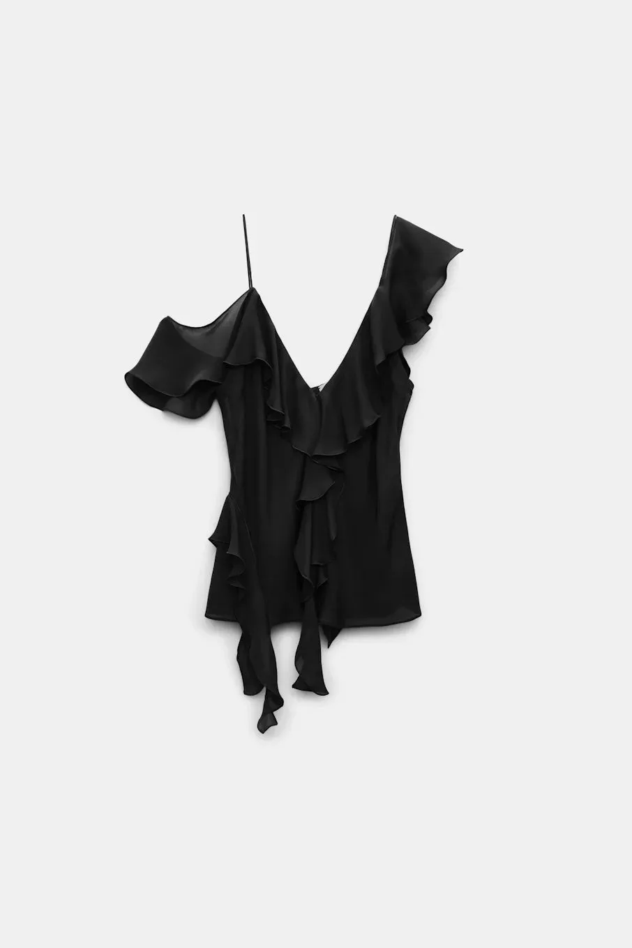 Sheer Twist Top With Ruffles
